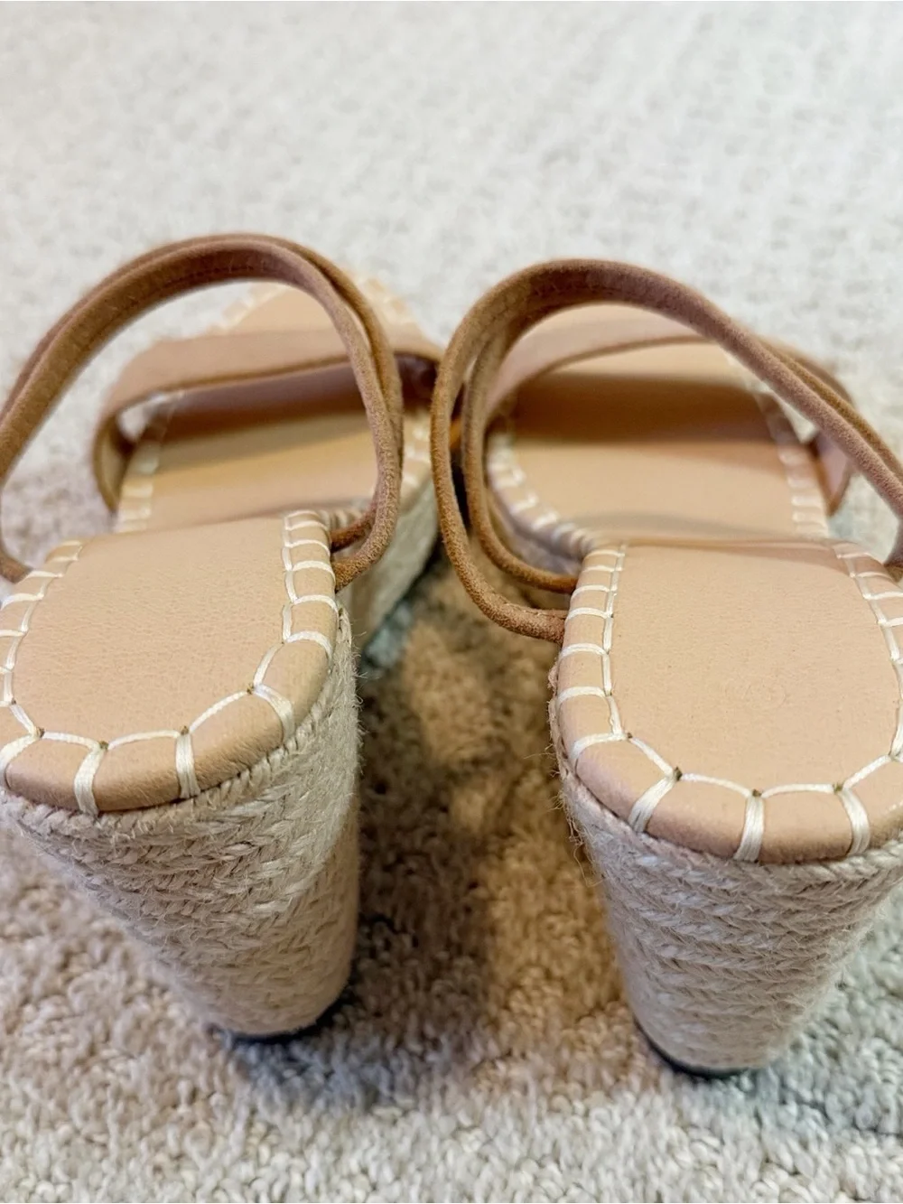Tan Nude Espadrille Sandal Platform Wedge Heel Open Toe Ankle Strap Sz 6.5